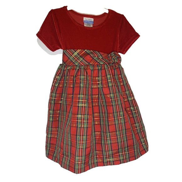 Brooke Lindsay Red Velour Top Plaid Christmas Dress Under Petticoat 4T - Picture 1 of 10